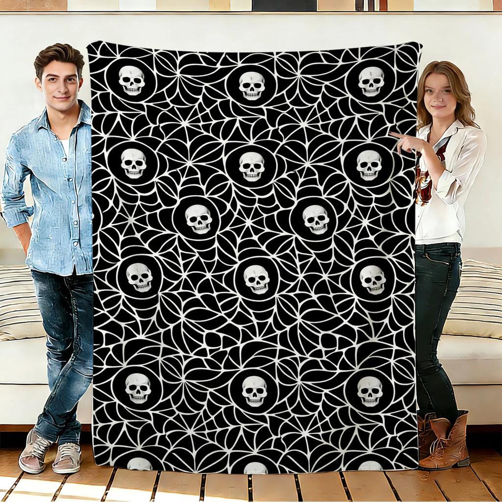 Skull and Web Flannel Blanket Soft Cozy Throws Napping Travel Use