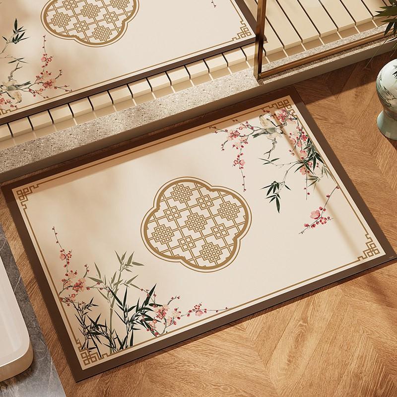 Modern Chinese Style Diatomite Floor Mat Entryway Kitchen Non-Slip Water Absorbent Easy Clean Square Rug
