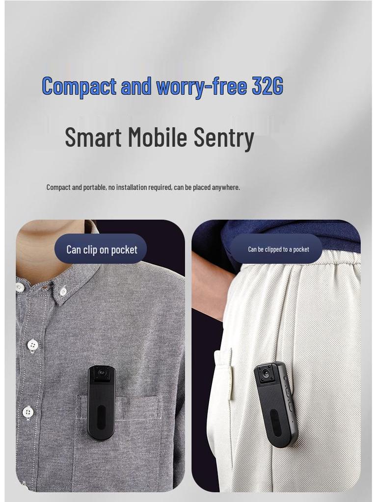 WiFi-камера с клипсой для крепления и диктофон - Мобильное/Конференц-шумоподавление, Видеосъемка с защитой от дрожания для домашних животных/спорта, Запись фото и аудио.