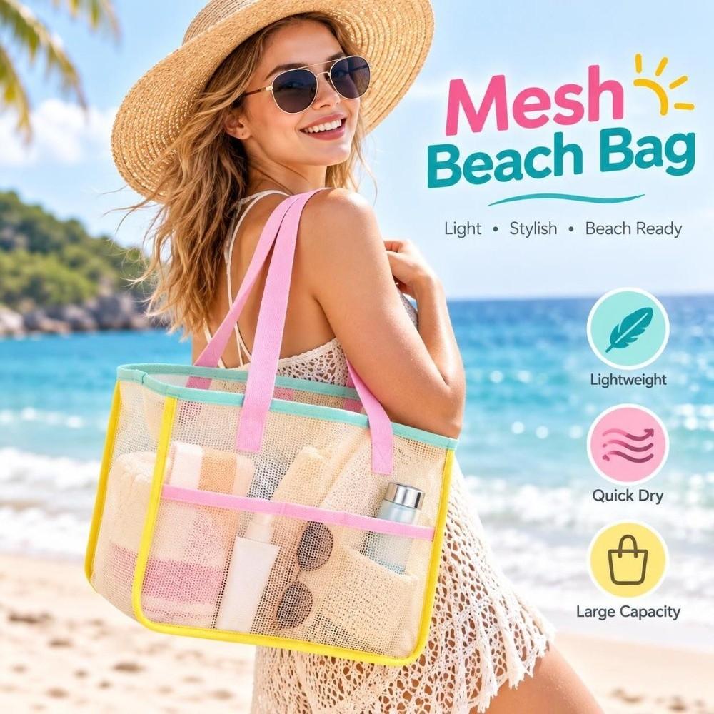 Foldable Shoulder Bag Mesh Storage Bag Durable Grocery Mesh Tote For Women