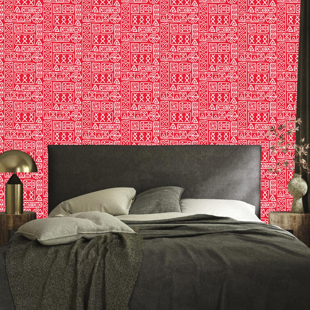 Polynesian Geometric Pattern Wallpaper Coral and Red 50x1000