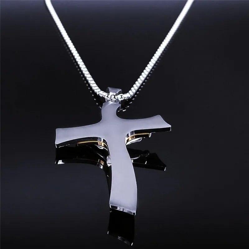 Cross Jesus Crucifix Stainless Steel Multilayer Pendant Necklace Gold Silver Color Male Necklace Jewelry Collier Homme NXH43S02