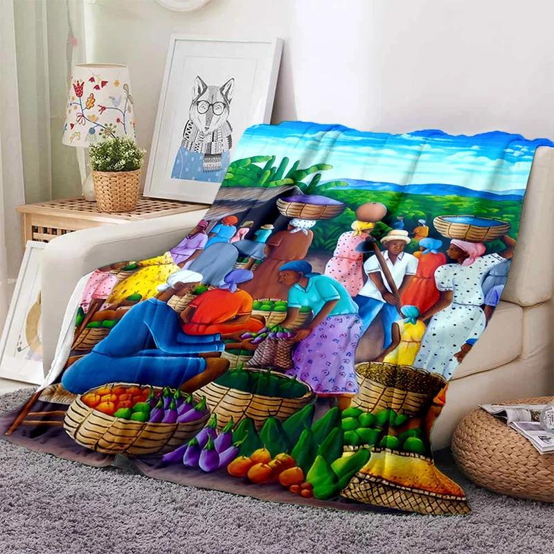 Cartoon Africa Ethiopian Painting Art Soft Flannel Blanket for Bed Bedroom Sofa Picnic,Throw Blanket for Outdoors Leisure