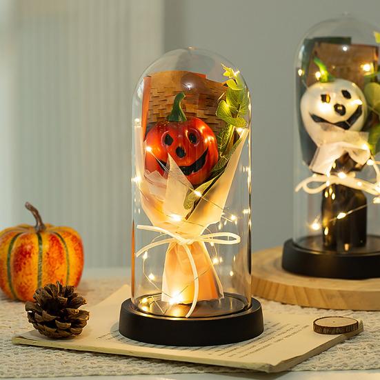 Pumpkin Dome Light LED Clear Cloche Pumpkin Night Light for Halloween Home Kitchen Tabletop Mantel Garden Poolside Decor