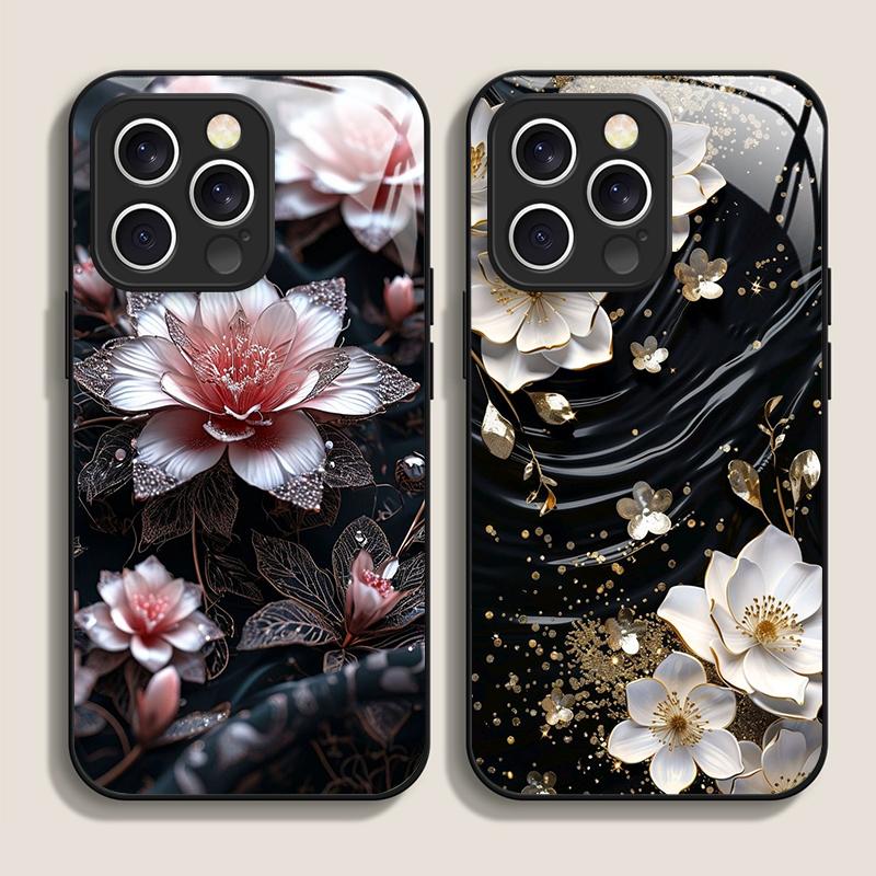 Стильный чехол из закаленного стекла с узором «Цветок лотоса» для iPhone 17 16 Pro Max 15 14 13 12 Mini 11 X XS MAX XR 7 8 Plus