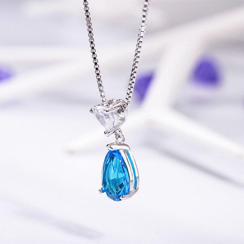 925 Silver Pendant Necklace with Oval Shape Amethyst Gemstones Zircon Hearty Shape Stone Women Party