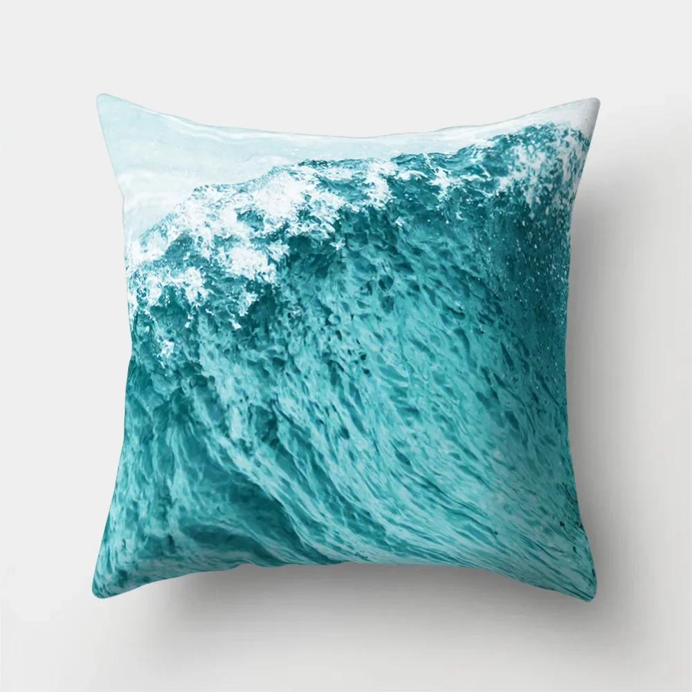 Sea Waves Beach Pillowcase Office Cushion Creative Home Car Sofa  Lumbar Cushion Cover Sea View Decor Pillow case 45x45cm