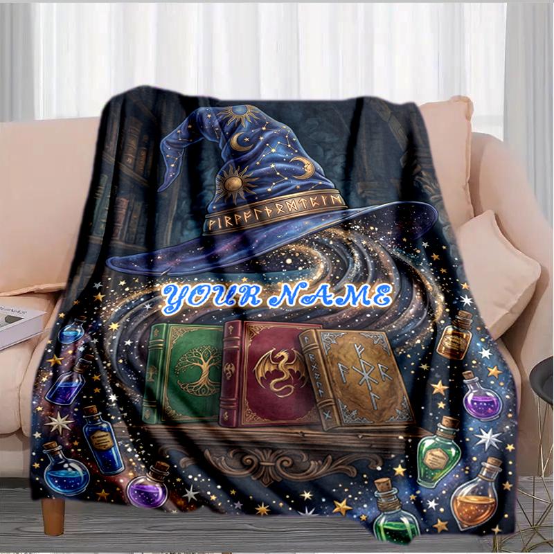 1PC Custom Name "Magic Spell Bookshelf" blanket versatile,all-season throw suitable for the living room,bedroom,camping,travel,and gift