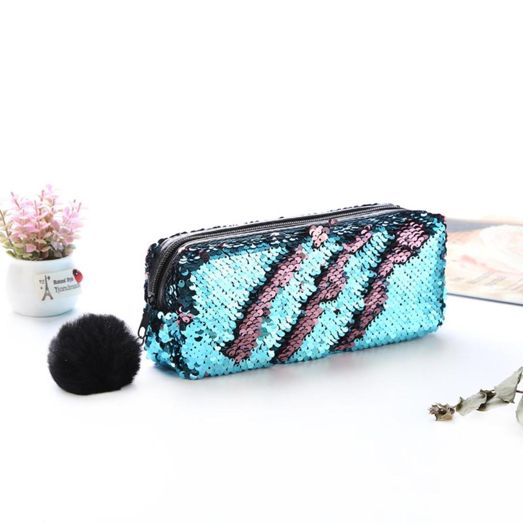 Glitter Sequin Pencil Case Cosmetic Makeup Coin Pouch Organizer Zipper Purse MYY