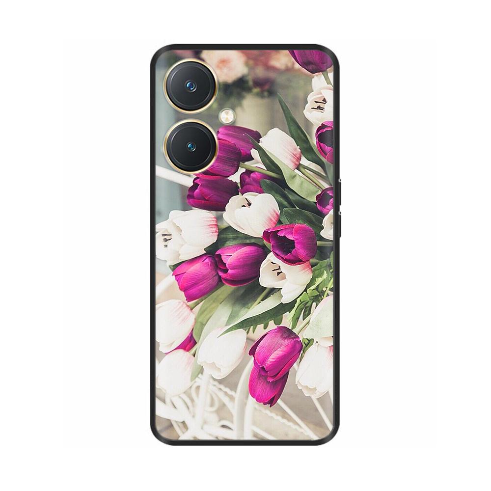 Чехол для Vivo Y27 Y27s Модные Цветы Черный Мягкий Силиконовый Ударопрочный TPU Чехол для Телефона Funda для Vivo Y27 Y 27 Бампер V2249