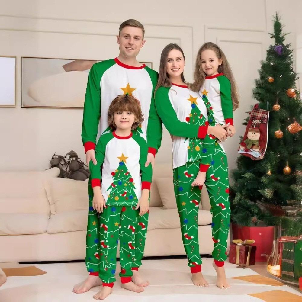 Long Sleeve Family Matching Pyjamas Christmas Tree Couple Christmas Outfit New Top+Pants Men Women