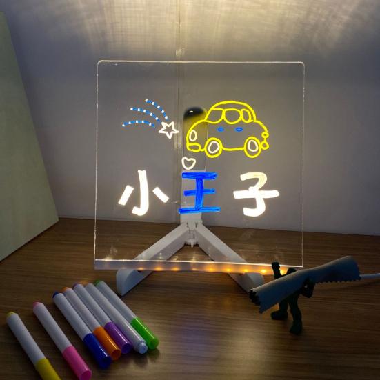 LED Note Board with 7 Colors Pen Reusable Easy To Use Glowing Acrylic Message Marker Board with Light LED Illuminated Drawing Board