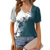 Женская модная футболка с коротким рукавом и V-образным вырезом, с цветочным принтом, свободная повседневная футболка