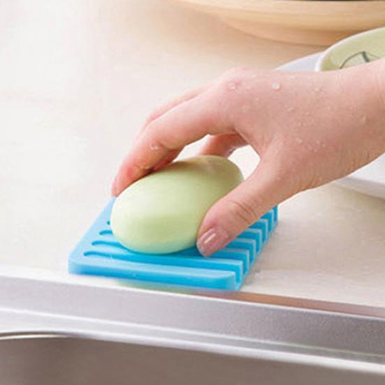 Silicone Dish Flexible Bathroom Soap Storage Holder Soapbox Plate Tray Drain
