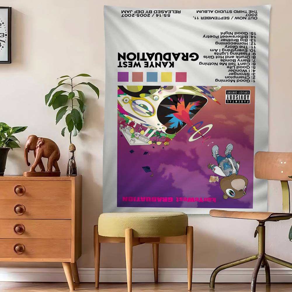Rap Singer Kanye West Album covers Cartoon Tapestry Art Science Fiction Room Home Decor Wall Hanging Sheets
