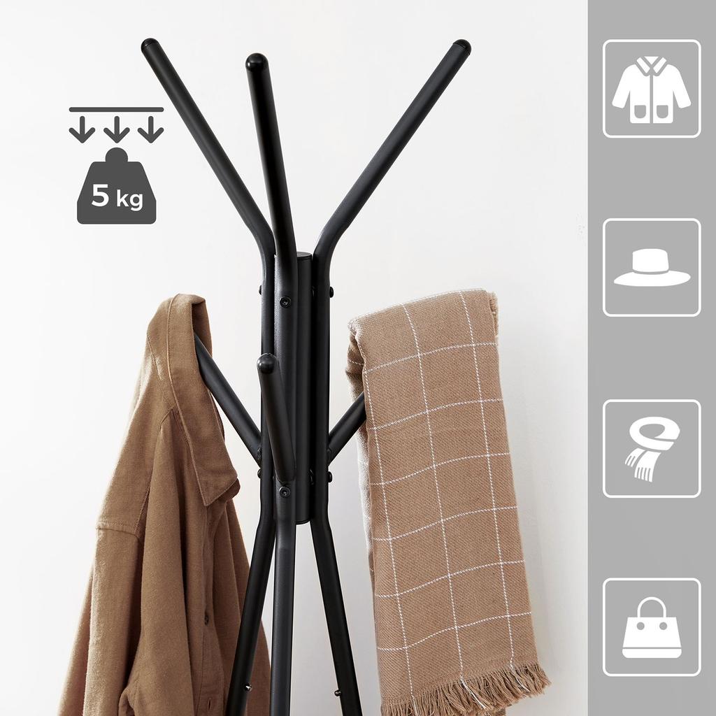 VASAGLE Rack Stand, Coat Tree, Hall Tree Free Standing, Industrial Style, with 2 Shelves, for Clothes, Hat, Bag, Greige and Black