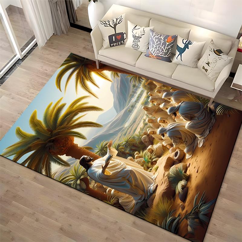 Sermon Scene with Palms and Followers Non-slip rug suitable for living room and bedroom sofas.