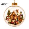 Christmas Party Hanging Trinkets Glowing Story Ornament, Mini Holiday Scene in Ball with Warm LED Ornaments Light, 3D Clear Acrylic Decoration