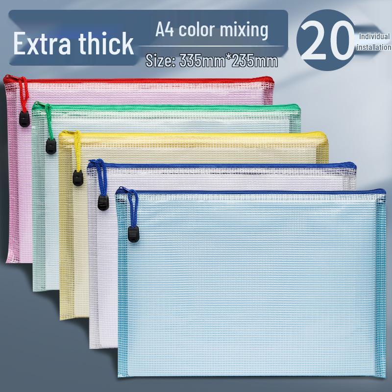 A4 Transparent Zipper File Bag - Waterproof Mesh for Student Subject Organization
