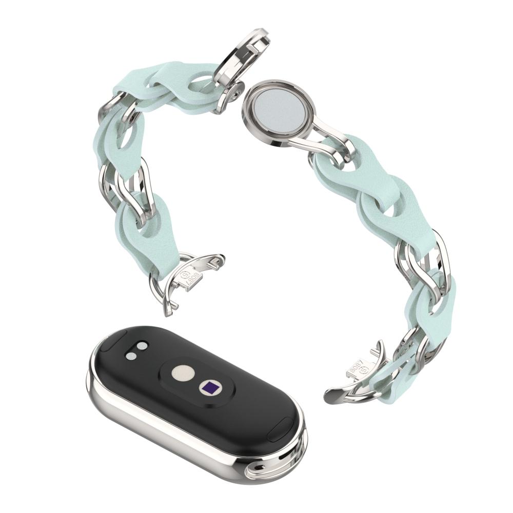 For Xiaomi Smart Band 9 NFC/9/8 NFC/8 Watch Band Genuine Cow Leather+Aluminum Alloy Chain Bracelet