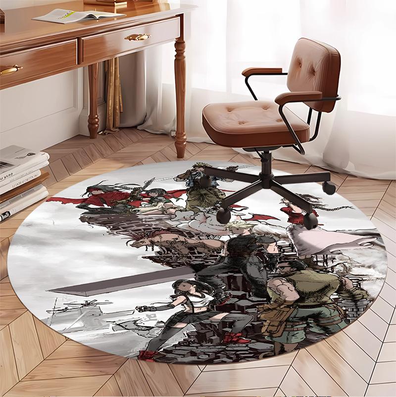 Final Fantasy Pattern Round Rug, Indoor/Outdoor Mat, for Picnic, Gameroom, Bedroom, Office, Living Room, Home Decor Carpet, Birthday Gift