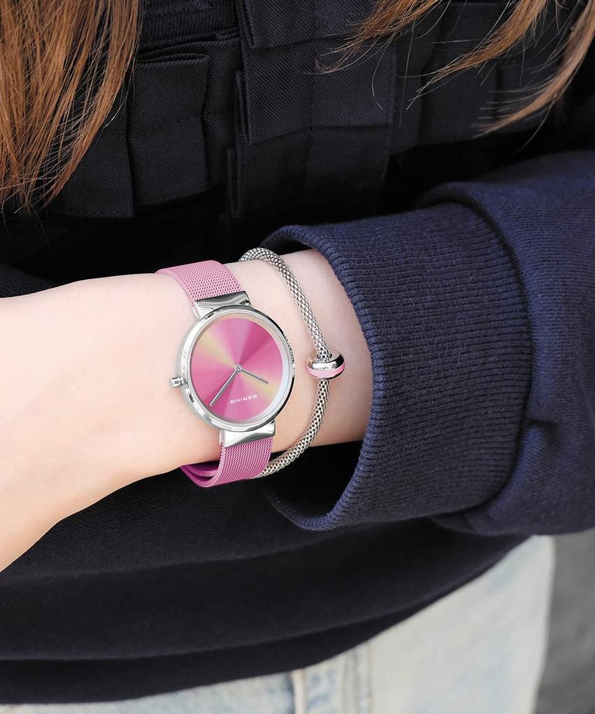 Часы BERING с браслетом Charity Model, розовый ремешок из нержавеющей стали, сапфировое стекло, набор браслетов TIME IS LIFE, оригинальный импортный продукт, гарантия 3 года