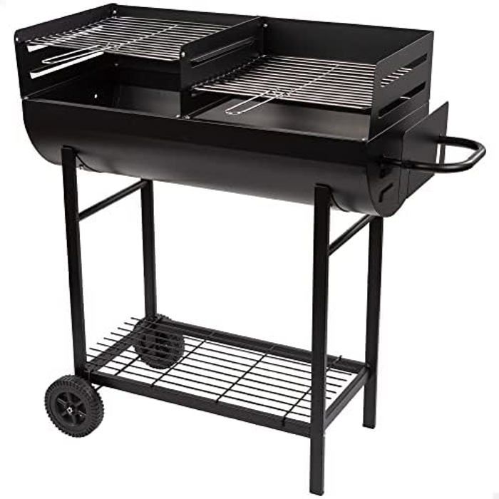 AKTIVE 52809 Barbecue À Charbon Et Bois, Hauteur Réglable, Dimensions 97 X 42 X 96 Cm, Double Grille En Acier Et Réservoir À