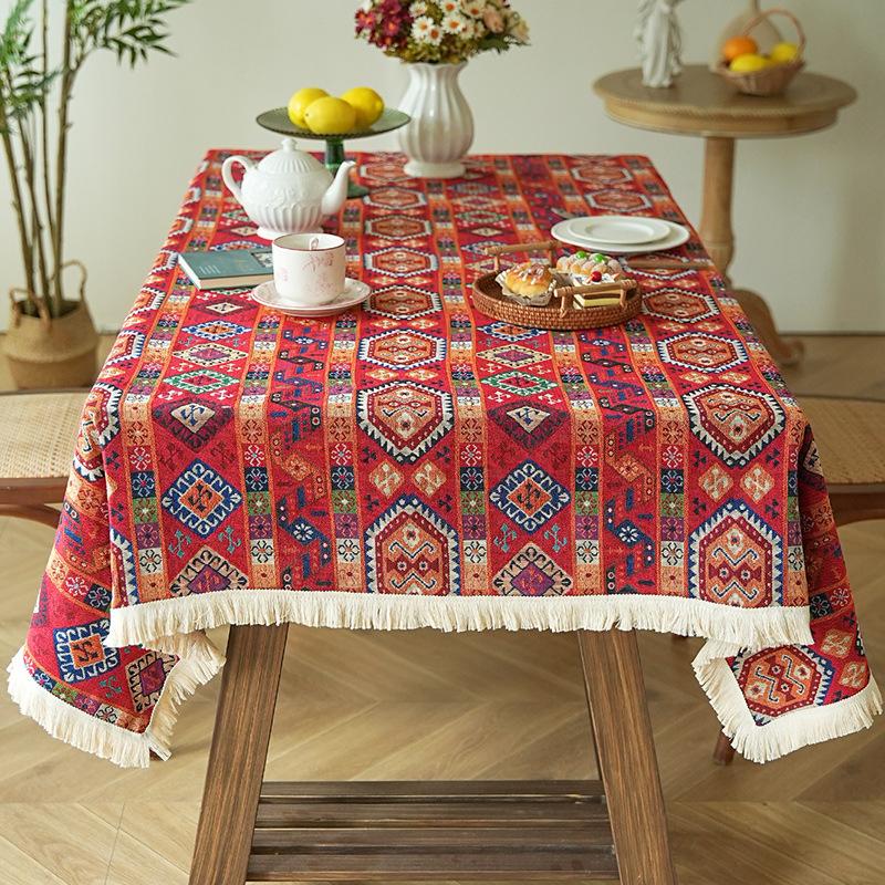 Retro Cotton Linen Floral Rectangular Tablecloth Elegant Dust Proof Cover For Wedding Party Dining Room Decor