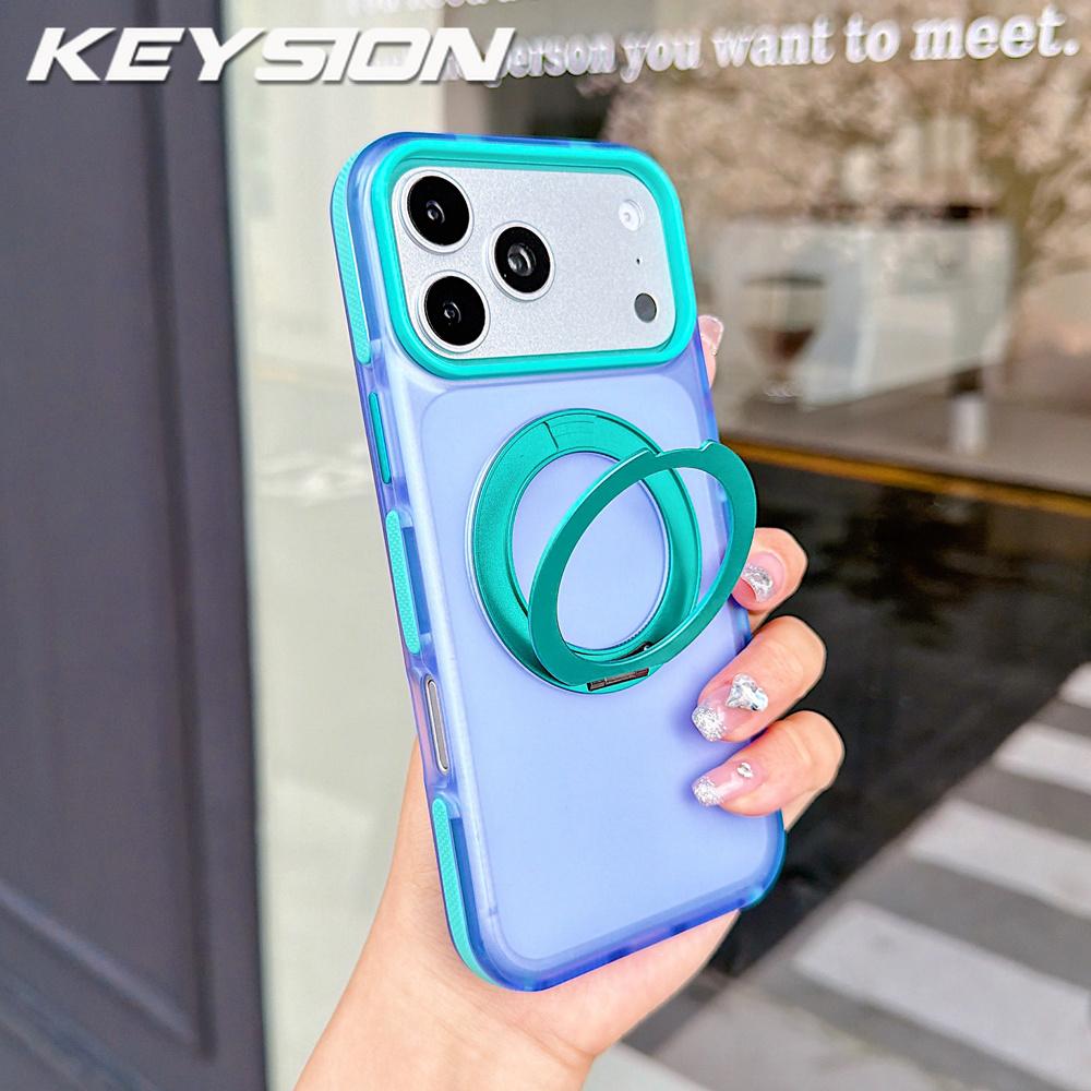KEYSION Чехол с магнитом 360° и кольцом-подставкой, Color blocking, для MagSafe, для iPhone 14 15 16 17 Pro Max, матовый, противоударный, задняя крышка телефона