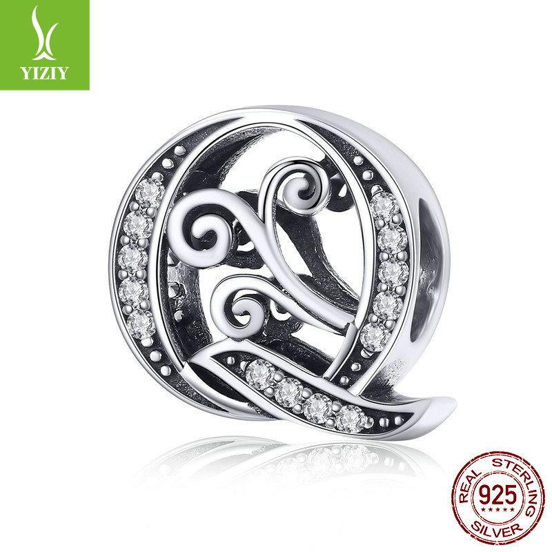 Браслет из 26 букв, аксессуар с бусинами, бусины из циркониевого стерлингового серебра, рассыпные бусины Bsc030