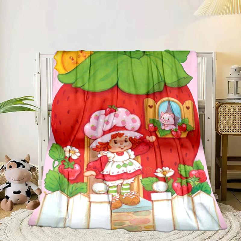 Strawberry Hat And Cat Blanket Flannel Blanket for bed, sofa, Camping, Hiking, Picnic Essentials, gift for family Fan gifts