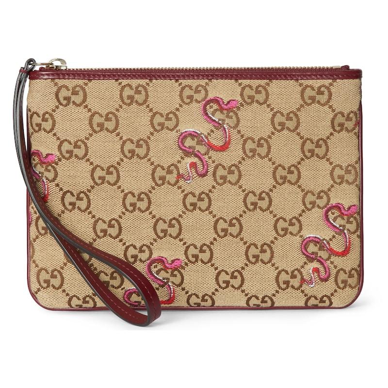 Gucci Клатч-кошелек GG Supreme из канваса со змеиной вышивкой и кожаной отделкой для унисекс на каждый день
