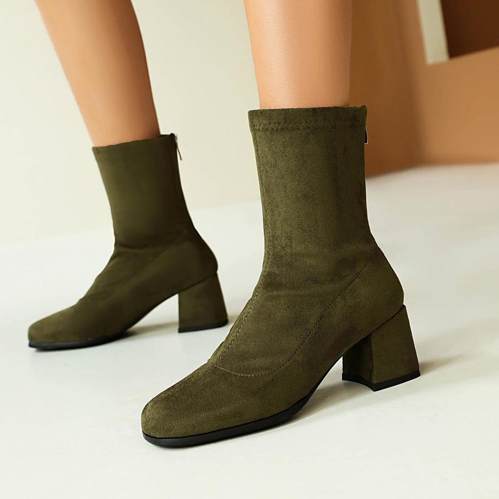 Elegant Autumn/Winter Suede Ankle Boots with High Heels and Round Toes (Sizes 40-48) for Women