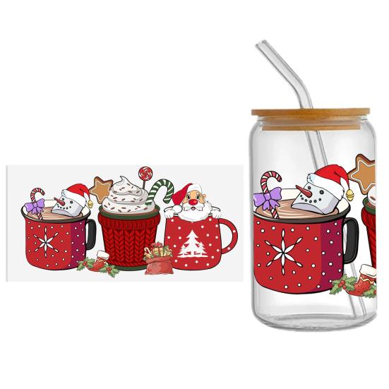 Наклейка на чашку Рождественская елка Санта-Клаус Водонепроницаемая самоклеящаяся Отличная липкость Противоскользящая прозрачная печать Кофейная чашка УФ DTF наклейка