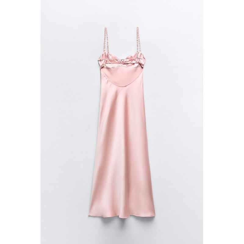 Spring New Elegant Waist Hugging Slimming Flower Detail Silk Satin Texture Underwear Style Dress 2340371