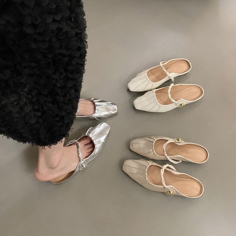 Французская сумка с плоским дном, полутапочки, туфельки феи, верхняя одежда 2025 новая летняя ниша серебристые сандалии Мэри Джейн