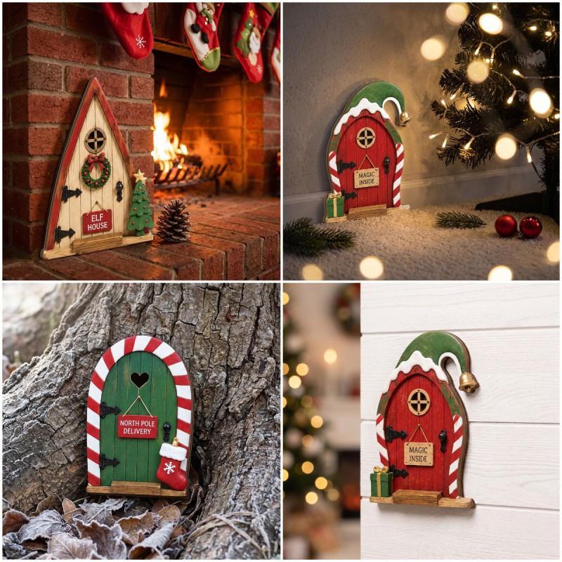 Christmas Wooden Fairy Door Wall Decor Cute Cartoon Ornament Home Holiday Atmosphere