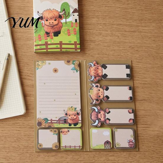Sticky Notepads Set Highland Yak Shaped Set, Cute Cartoon Paper Memo Pads, Pastoral Style Writing Assorted Shapes And Sizes Index Tabs for Journaling