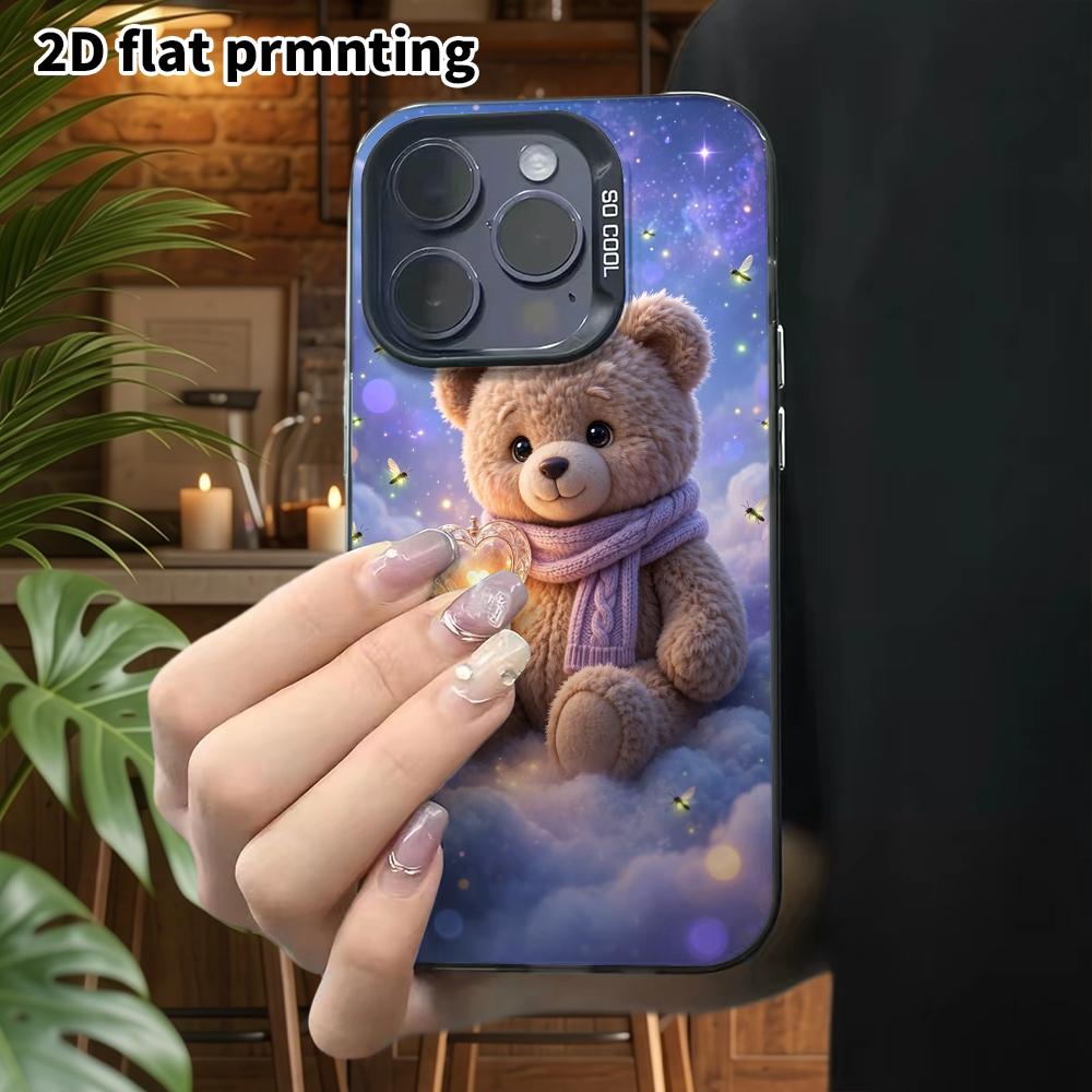 Phone Case: 2D flat design, suitable for iPhone 18 17 16 15 14 13Pro in rainbow silver, couple style, heart light little bear, Christmas and Halloween
