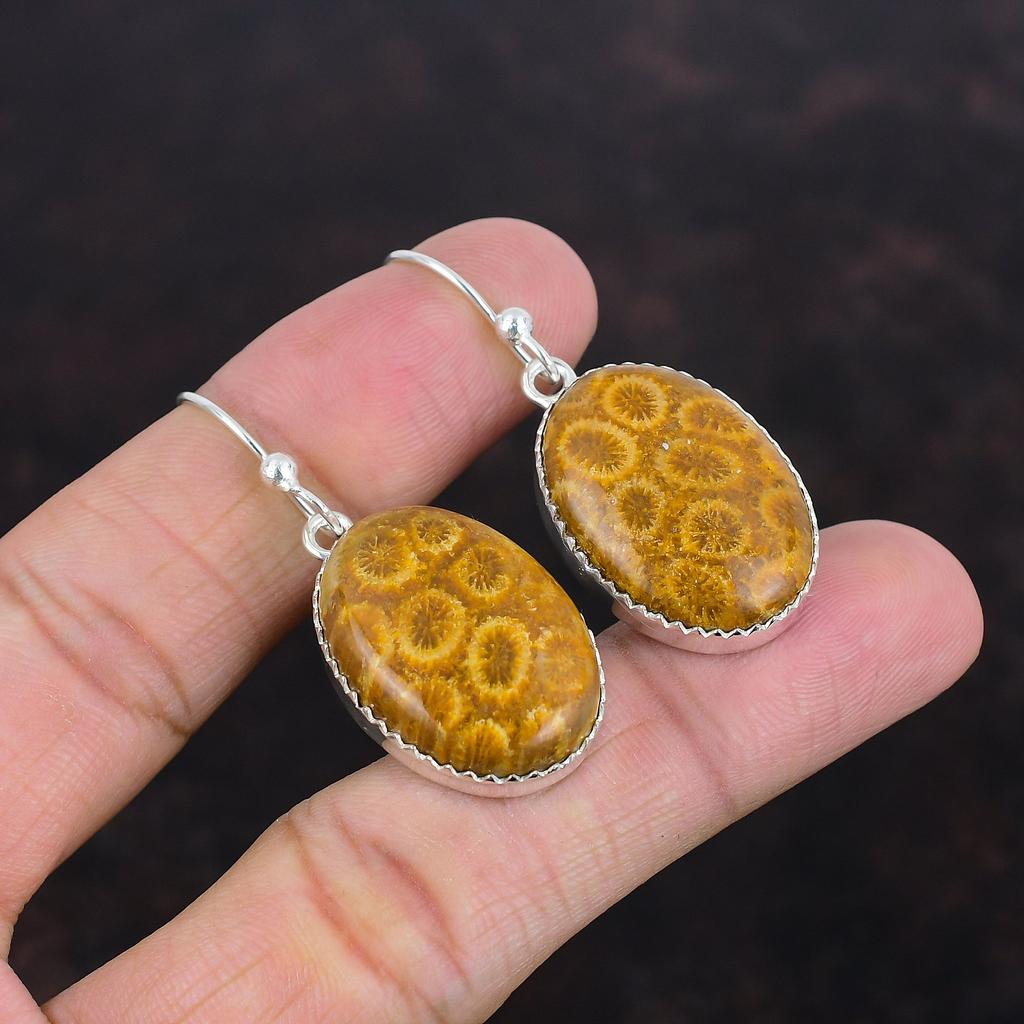 Fossil Coral Earring 925 Sterling Silver Earring Elegant Jewelry Genuine Gemstone Earring Fossil Coral Jewelry Handmade Earring Wedding Gift