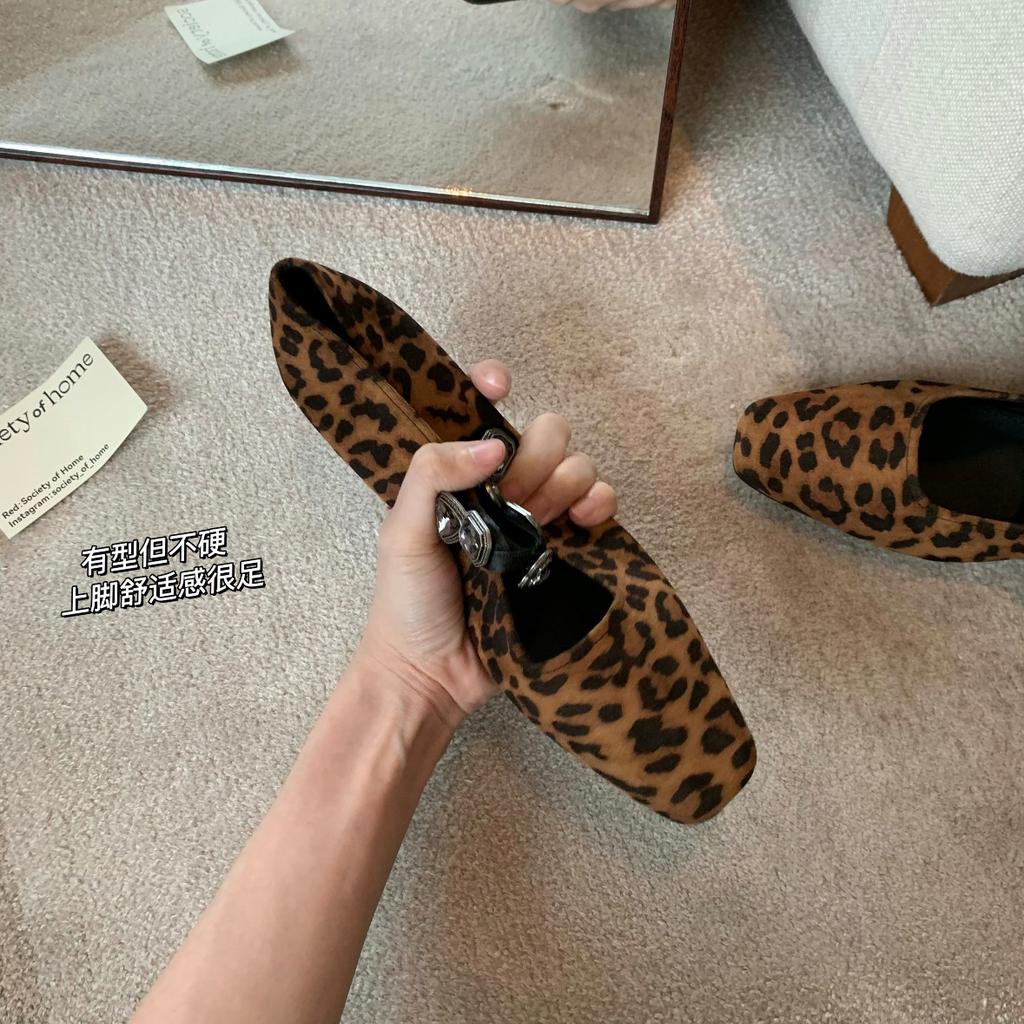 Версия из овчины~ Французские кожаные туфли с леопардовым принтом, туфли Мэри Джейн, женские туфли-лодочки со стразами, балетки, женская обувь