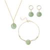 Round Green Stone Pendant Wedding Jewelry Set Vintage Gold Color Neckace +Bracelet +Earrings For Women Girl Gift Handmade Jewelry