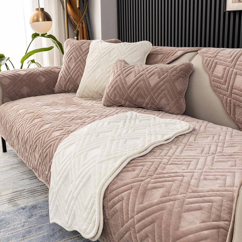 Простая зимняя короткая плюшевая диванная подушка, украшение для гостиной, противоскользящее толстое полотенце для спинки, мягкое, удобное, многоцветное, печатное, чехол для дивана