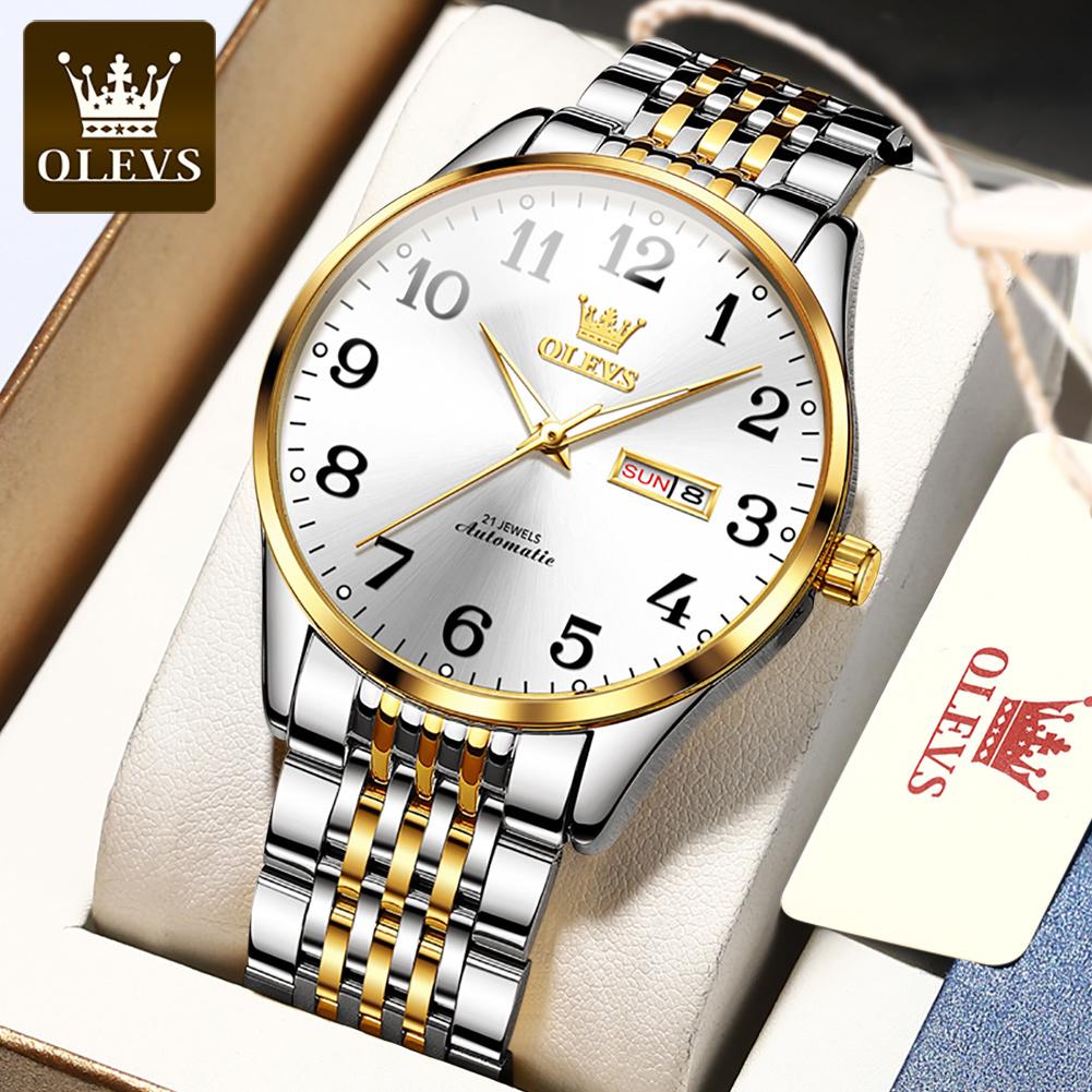 OLEVS 6666 Luxury Gold Men's Automatic Watches Luminous Dual Calendar Waterproof Original Classic Mechanical Man Wristwatch