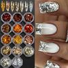 Xiaomi 14pcs Fall Hexagon Nail Sequins Holographic Red Golden Silvery Yellow Sparkly Nail Flakes Glitter for Autumn Winter Nail Charms