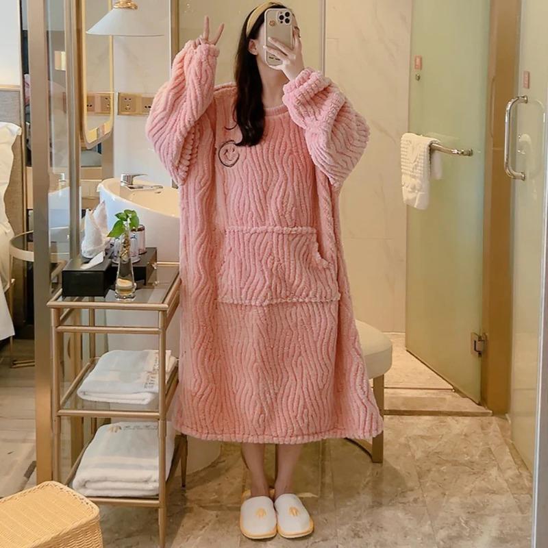 Женская зимняя ночная рубашка, фланель, большой размер, утепленная пижама, теплая пижама, пижамы, повседневные костюмы, домашняя одежда