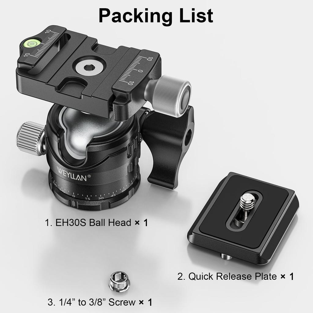 WEYLLAN Шаровая компактная и 5 кг нагрузка 40 мм труба Легкая Высокостабильная Компактная Подходит для различных сцен, таких как и Свободно вращающаяся головка, Вращение на 360°,