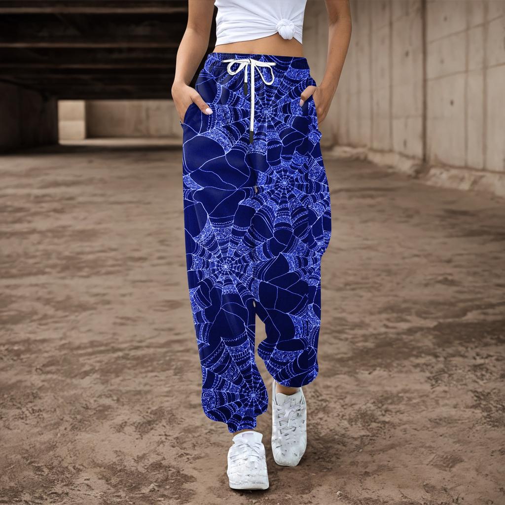 Женские спортивные штаны, мешковатые, с высокой талией, большие размеры, спортивные штаны с карманами, напечатанные брюки, брюки для женщин