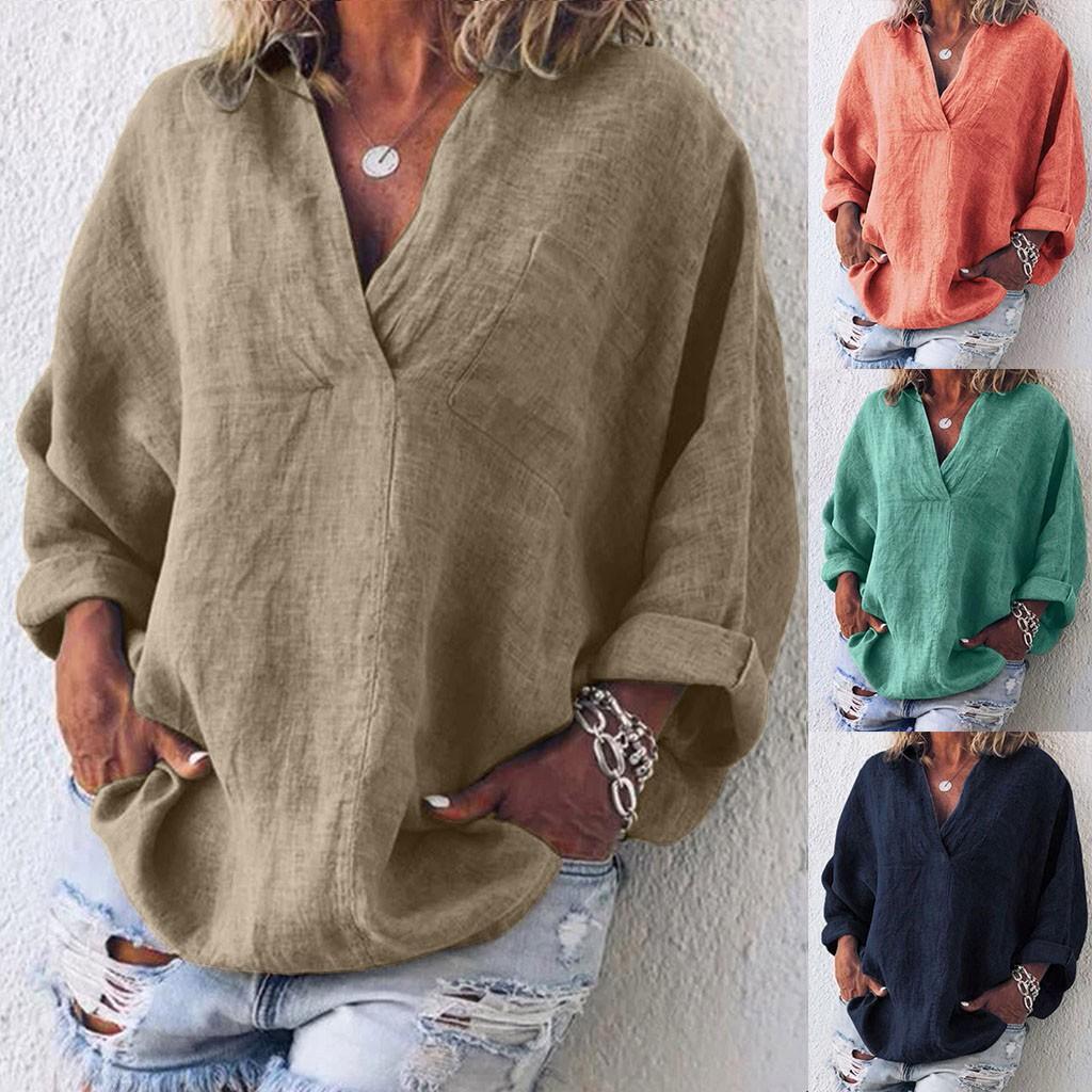 Boho Womens Long Sleeve Cotton Linen Kaftan Ladies Baggy Blouse Tee Shirt Tops