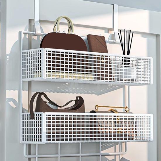 Дверной органайзер, стойка для хранения с крючками, прочная конструкция, сетчатая конструкция, легко собирается, съемная корзина для хранения за дверью